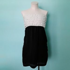 Strapless White Ruffle Top Black Mini Dress
